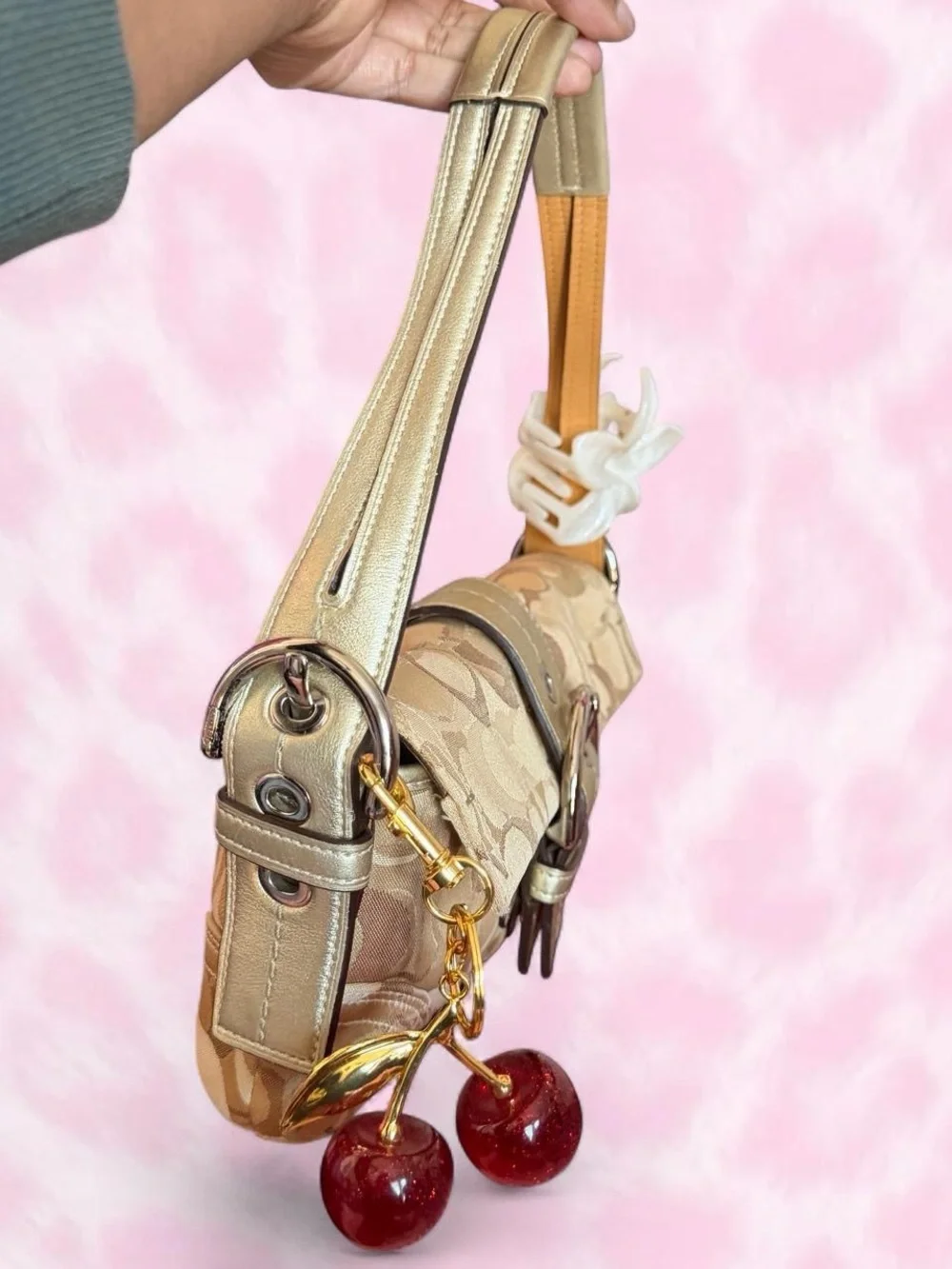 Coach Gold & Beige Signature Jacquard Shoulder Bag